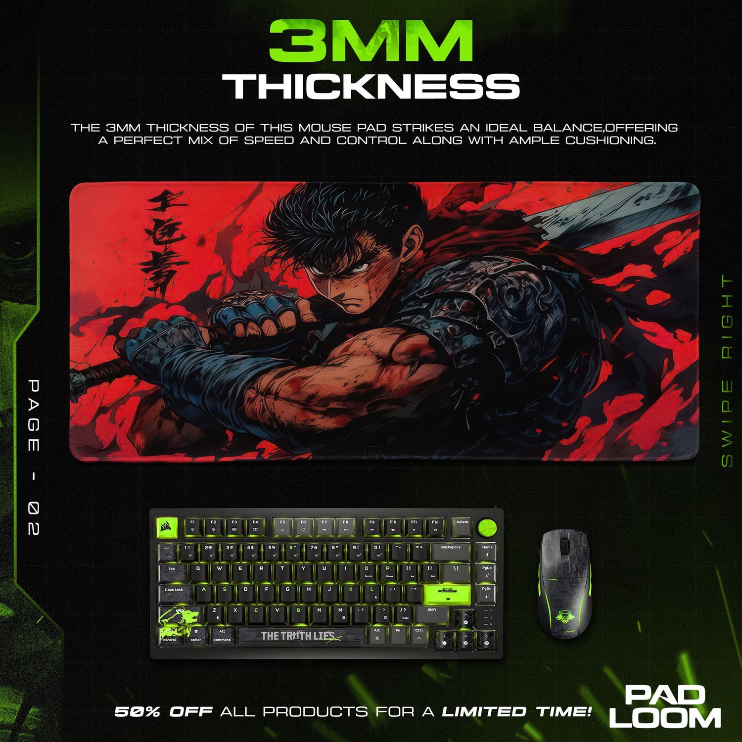 Berserk Guts Rage Mouse Pad, Anime Gamer Desk Mat Padloom