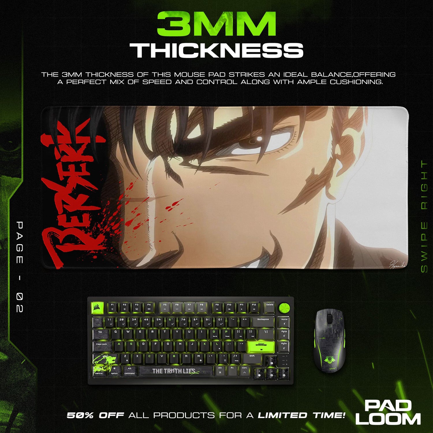 Berserk Guts Rage Mouse Pad - Anime Warrior Gaming Desk Mat Padloom