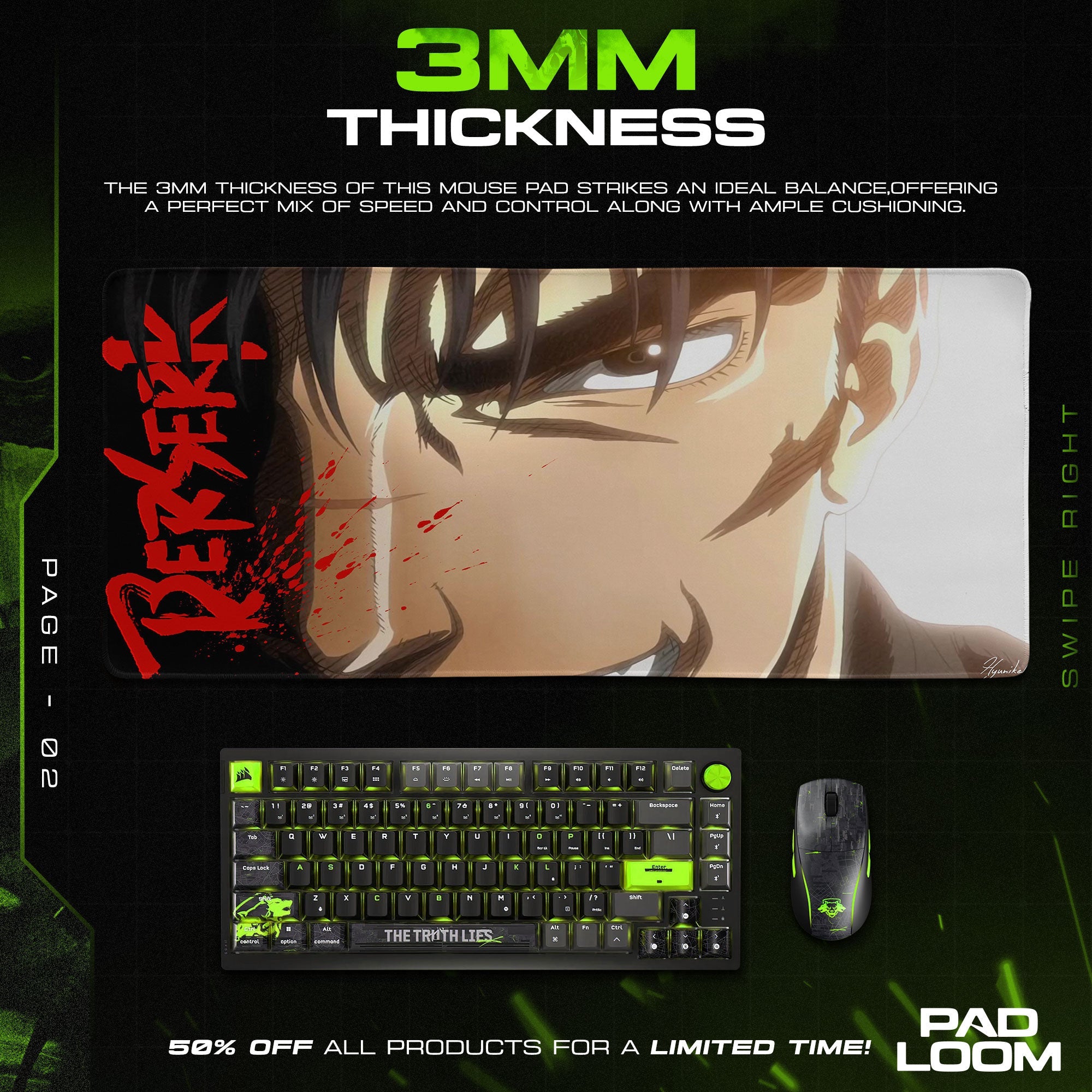Berserk Guts Rage Mouse Pad - Anime Warrior Gaming Desk Mat Padloom
