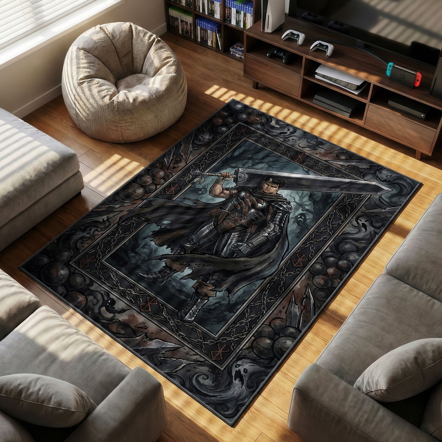 Berserk Guts Rug, Anime Swordsman Carpet