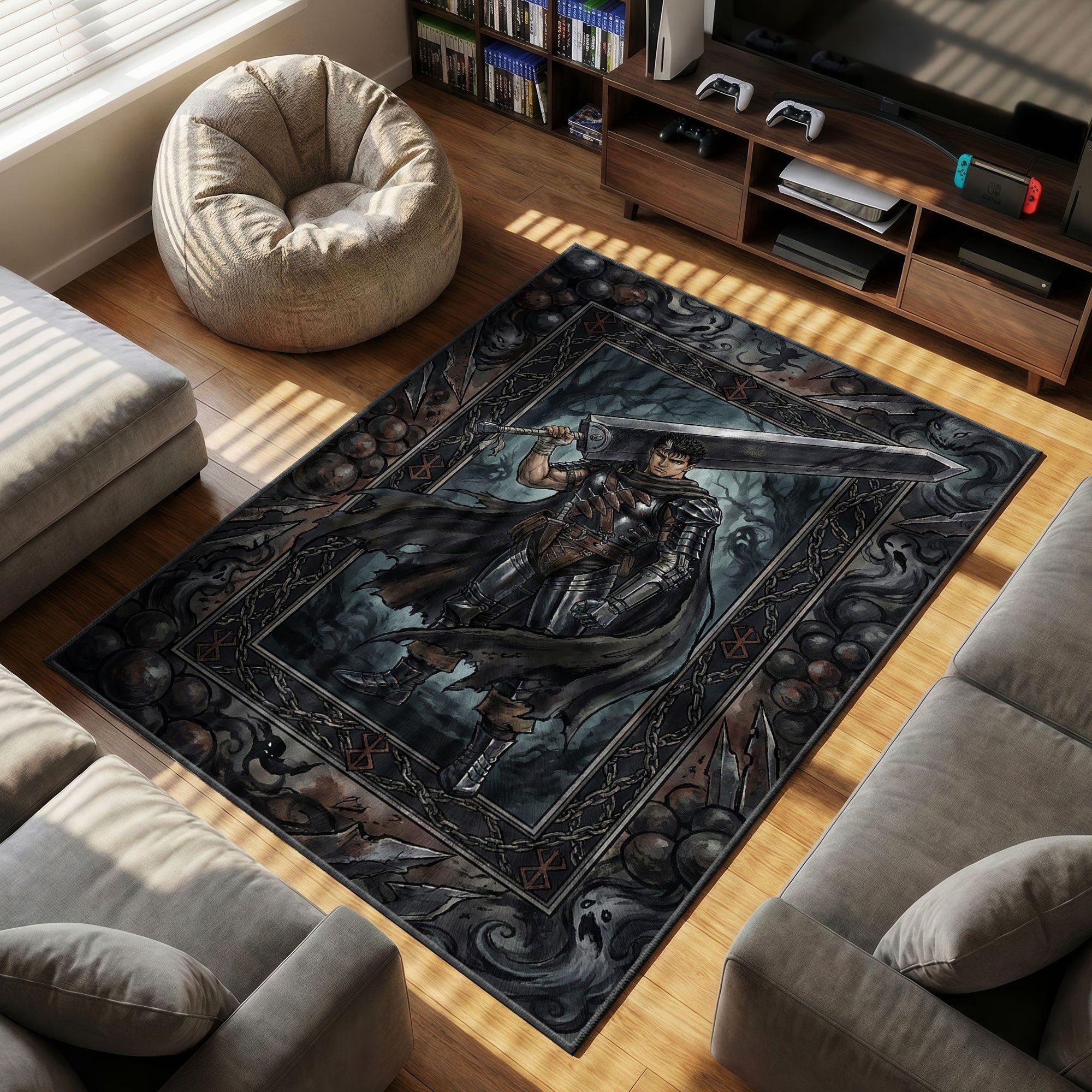 Berserk Guts Rug, Anime Swordsman Carpet