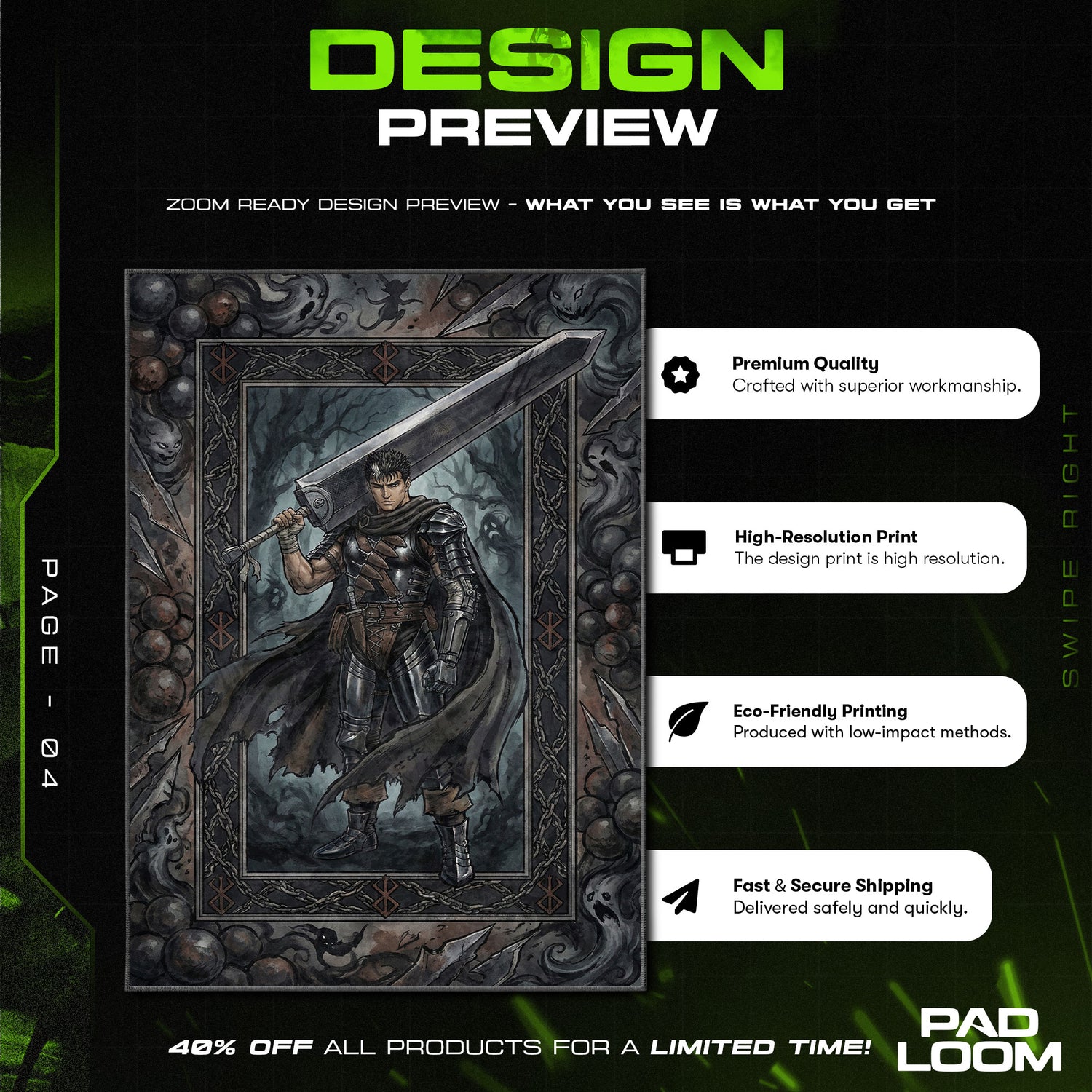 Berserk Guts Rug, Anime Swordsman Carpet