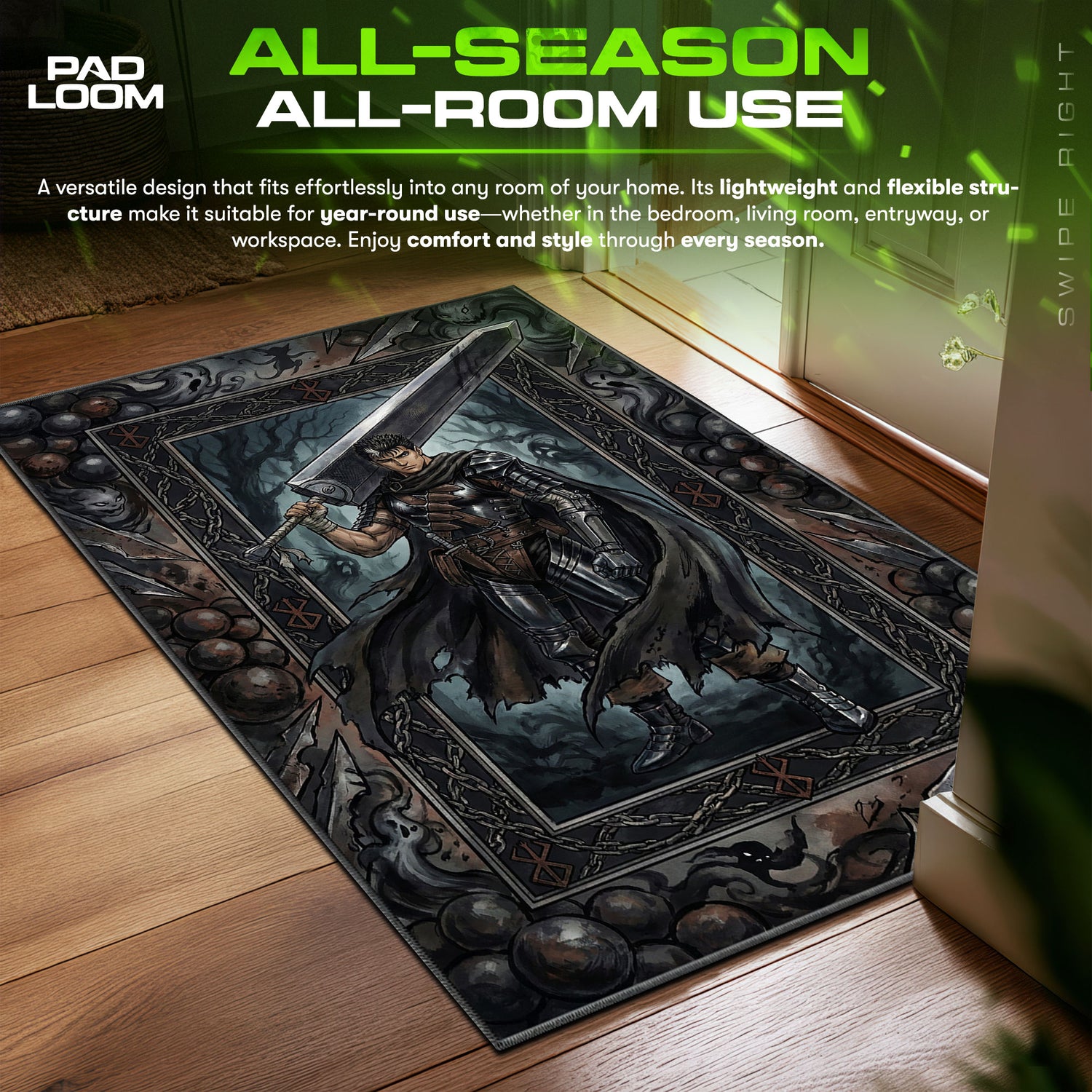 Berserk Guts Rug, Anime Swordsman Carpet