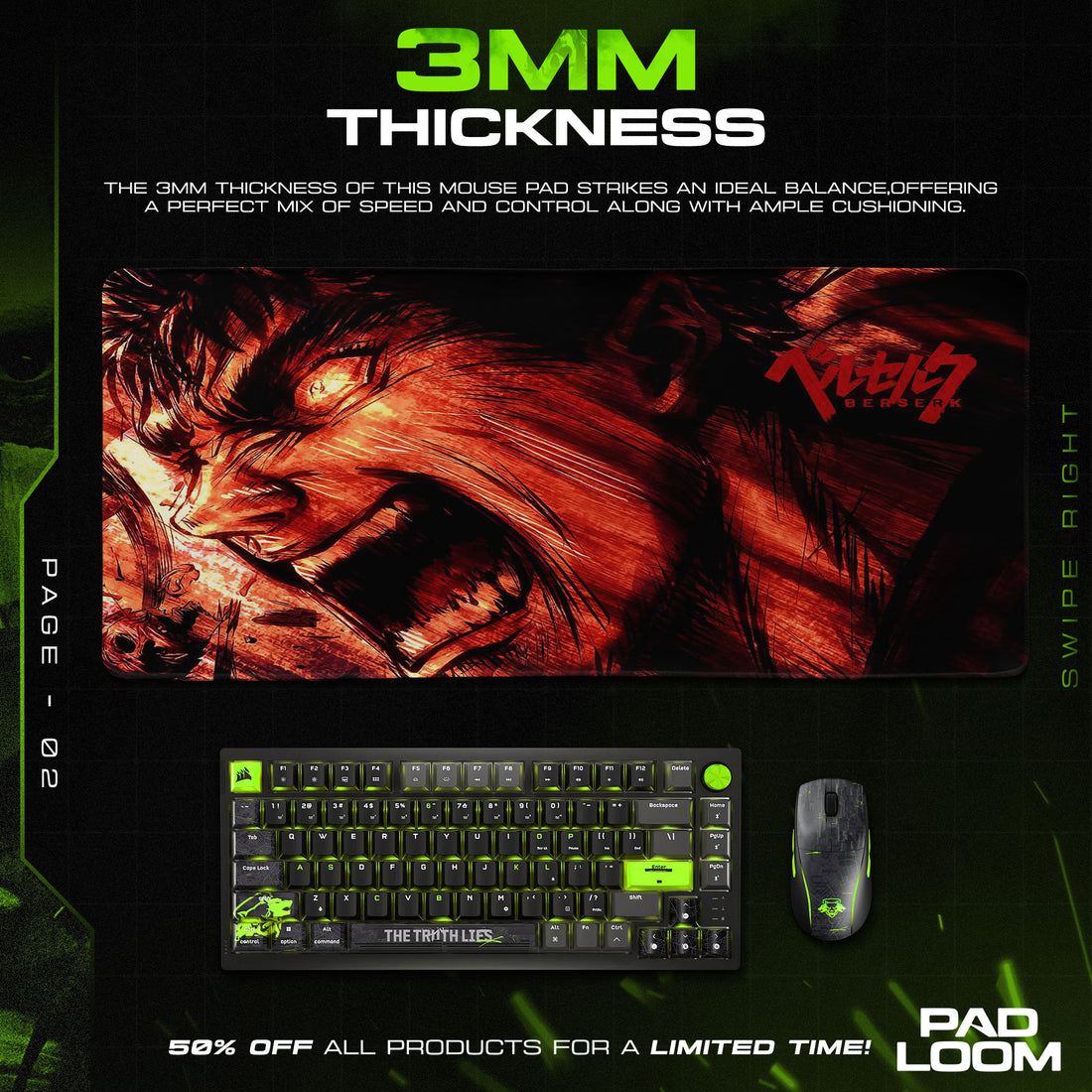 Berserk Rage Portrait Mouse Pad, Anime Gaming Desk Mat