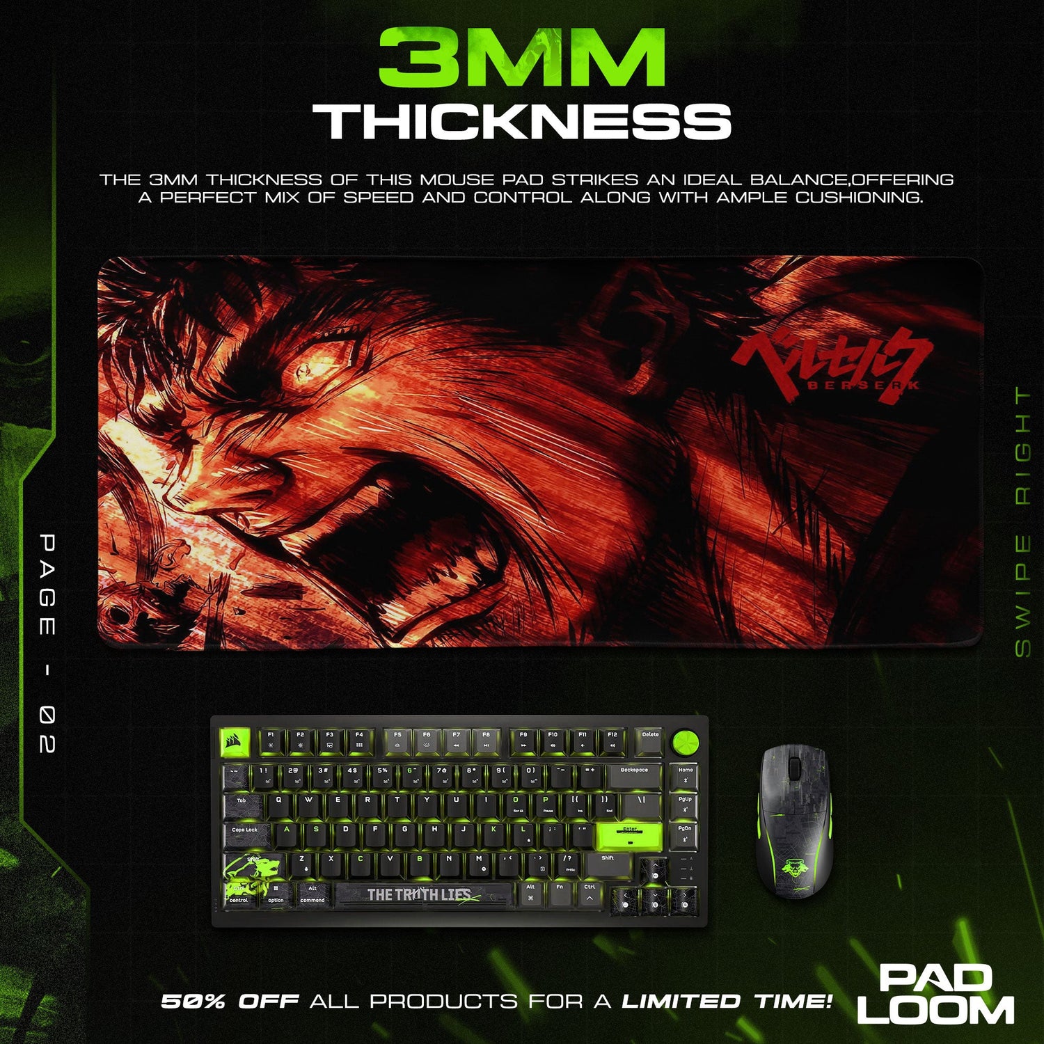 Berserk Rage Portrait Mouse Pad, Anime Gaming Desk Mat Padloom