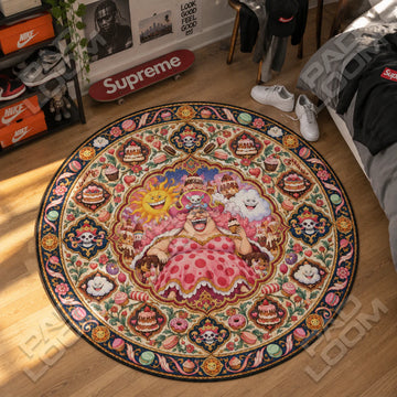 Big Mom Laughing One Piece round rug on a bedroom floor - One Piece chair mat