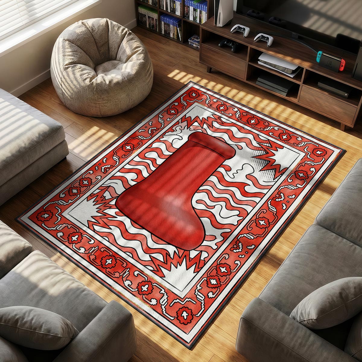 Big Red themed area rug for home decor fans