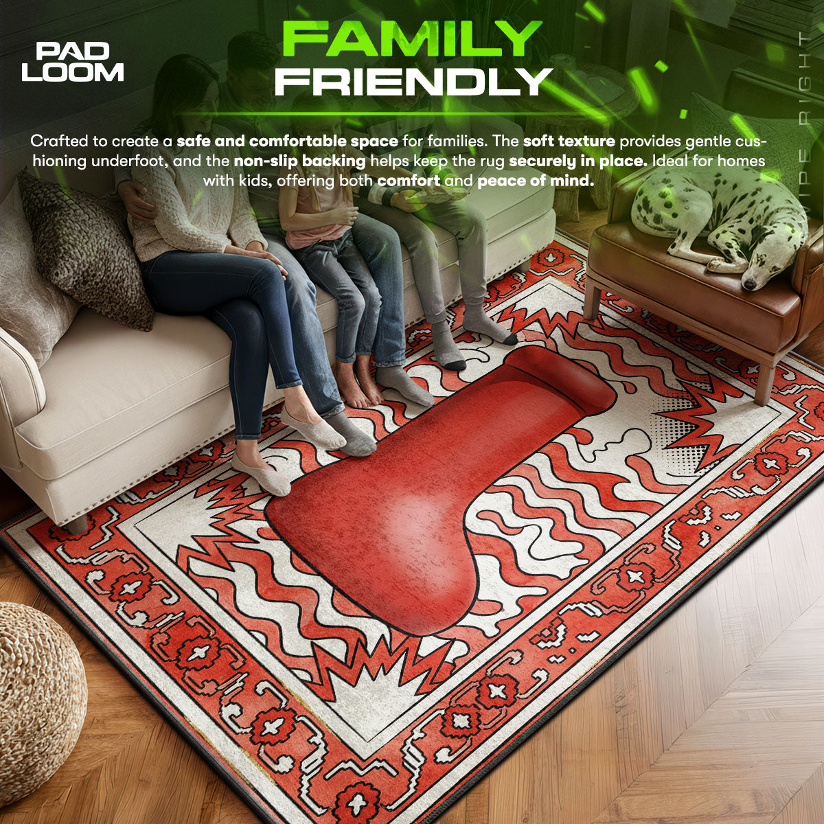 Big area rug showing full home decor artwork