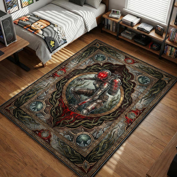Big Sister character crouching with glowing red eye shattered glass gothic frame gaming area rug and floor mat