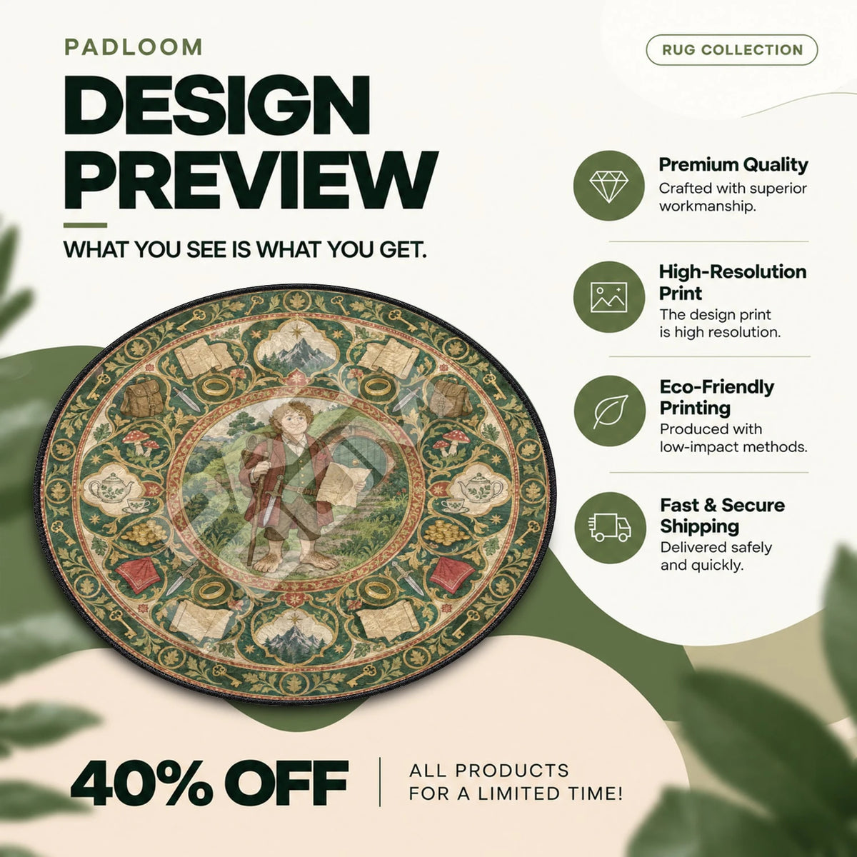 Bilbo Map Round Rug - Lord of the Rings Chair Mat