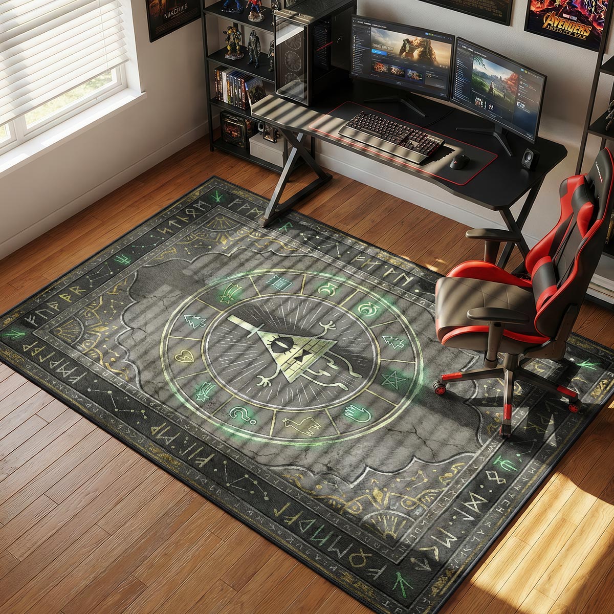 Bill Cipher themed area rug for home decor fans