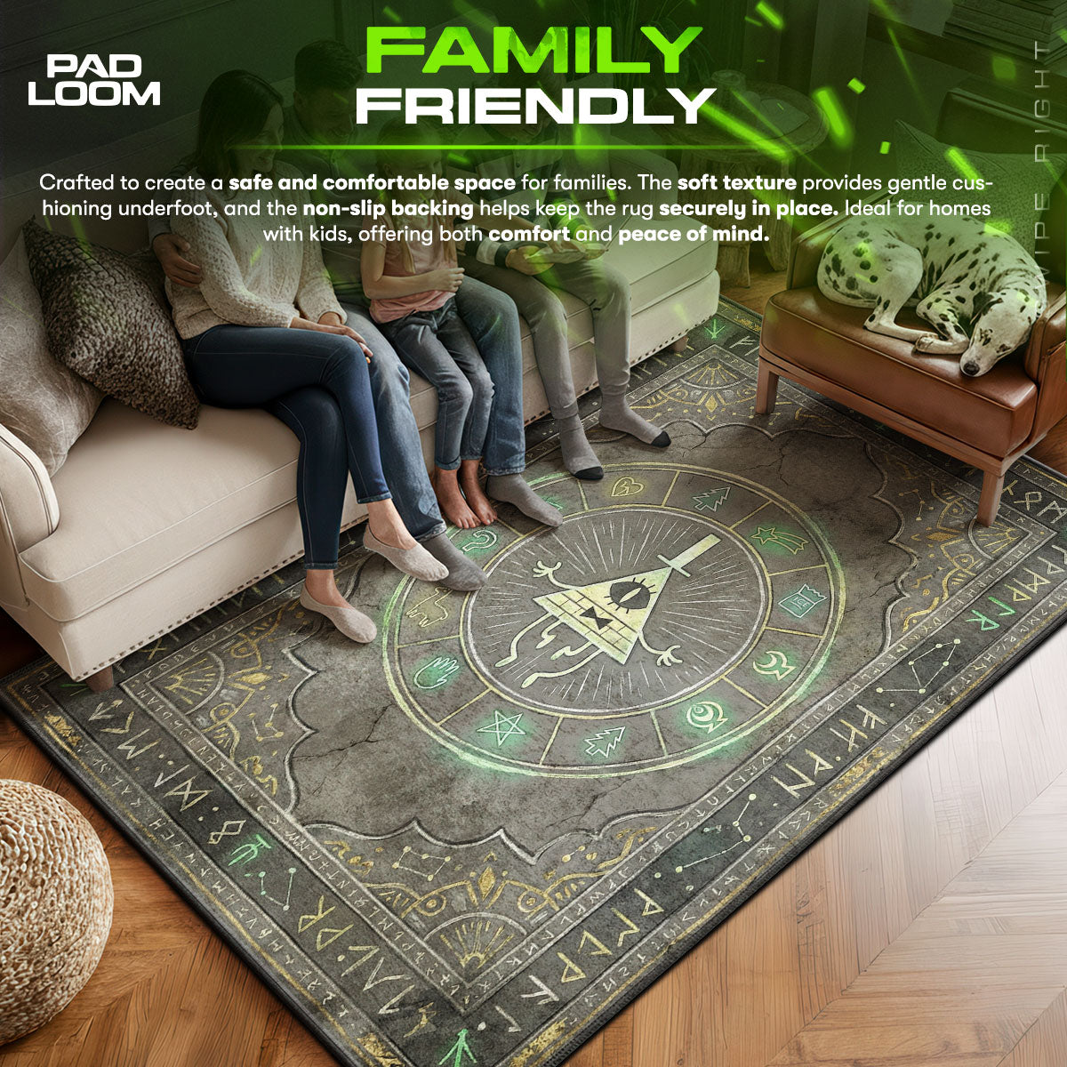 Bill Cipher Zodiac Gravity Falls Cartoon Area fan rug — premium quality print