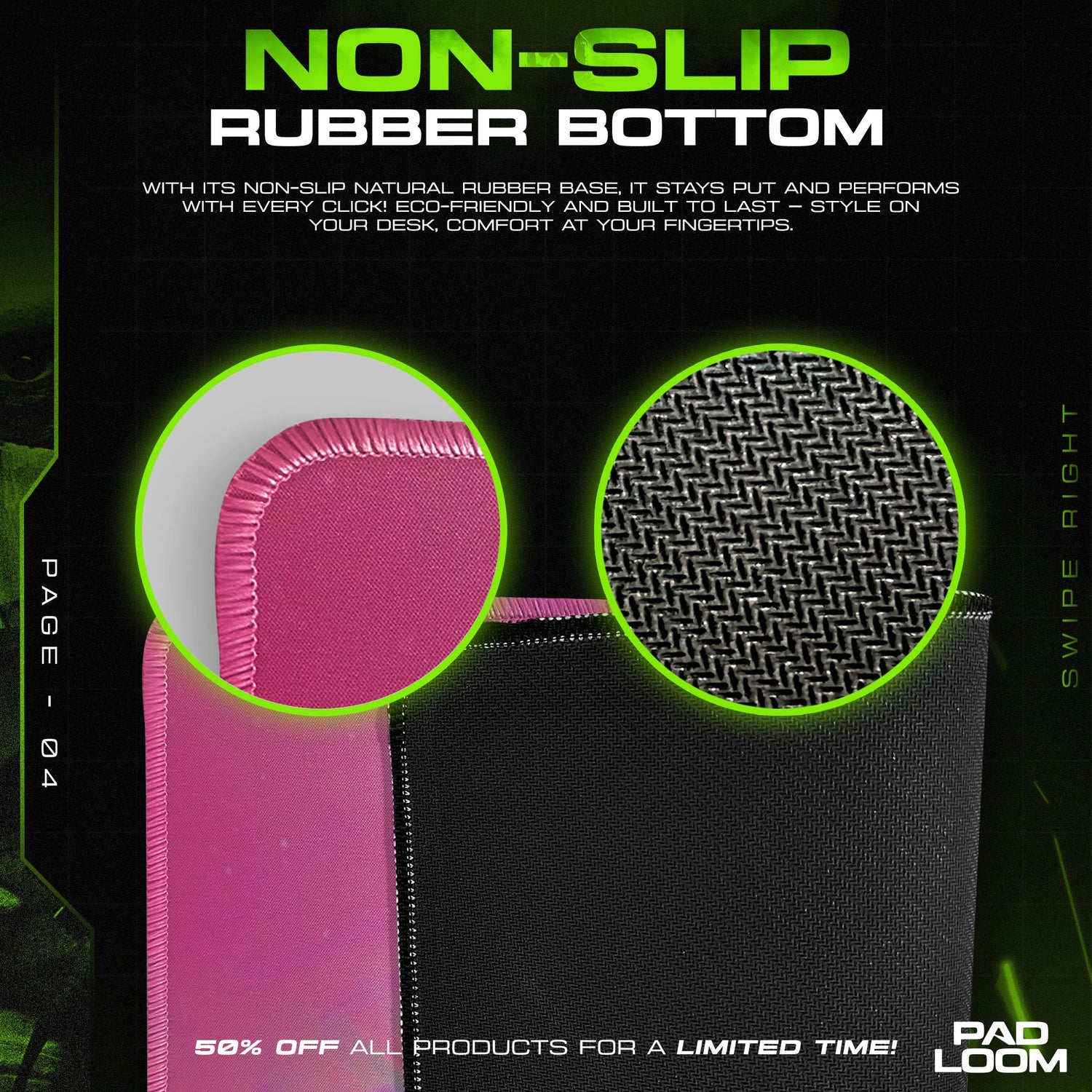 Billie Eilish Neon Portrait Mouse Pad, Gamer Desk Mat Padloom