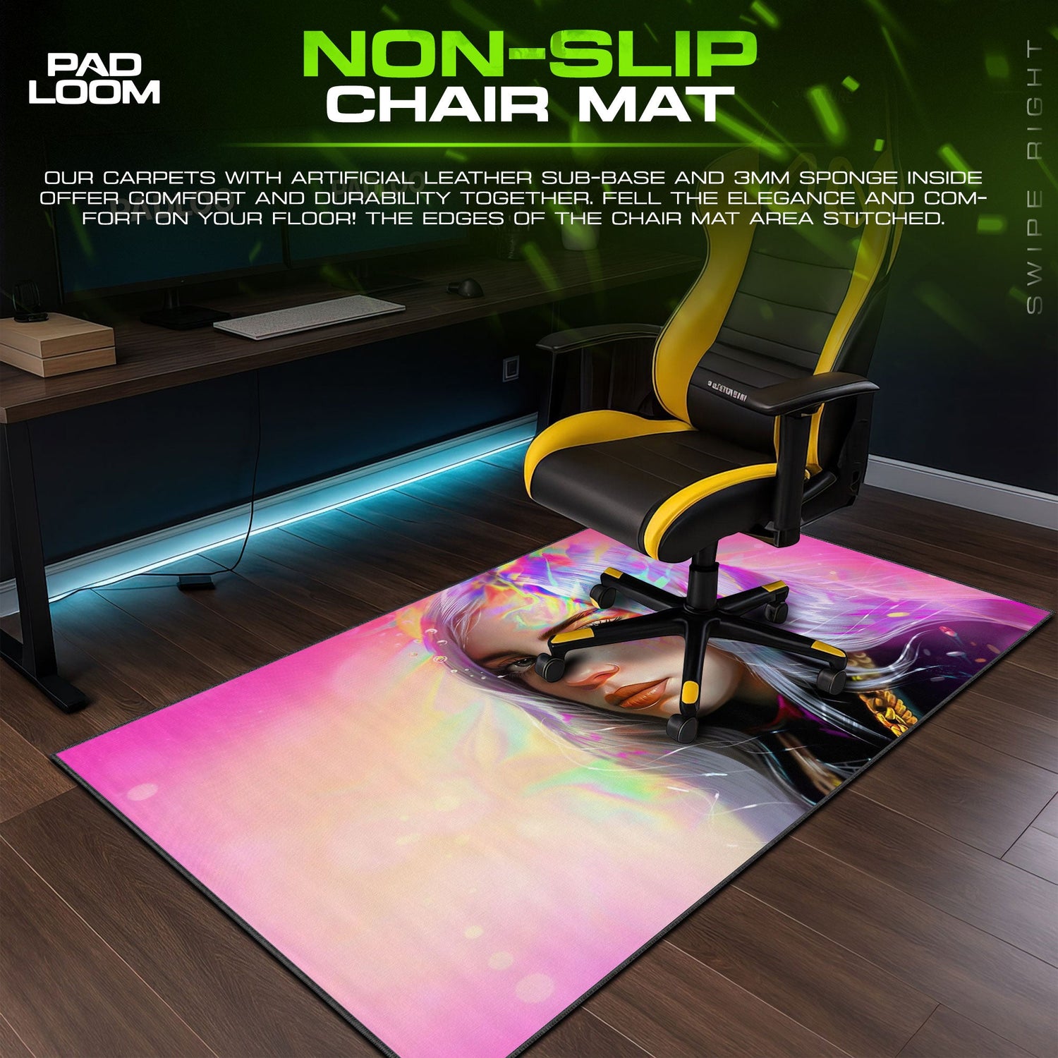 Billie Eilish Neon Portrait Mouse Pad, Gamer Desk Mat Padloom