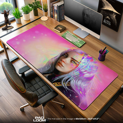Billie Eilish Neon Portrait Mouse Pad, Gamer Desk Mat
