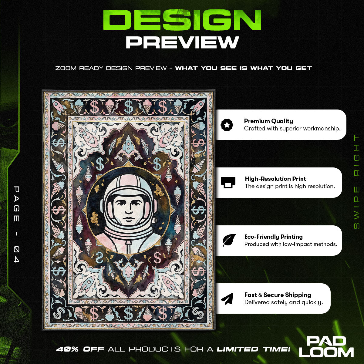 Floor character design printed on rug