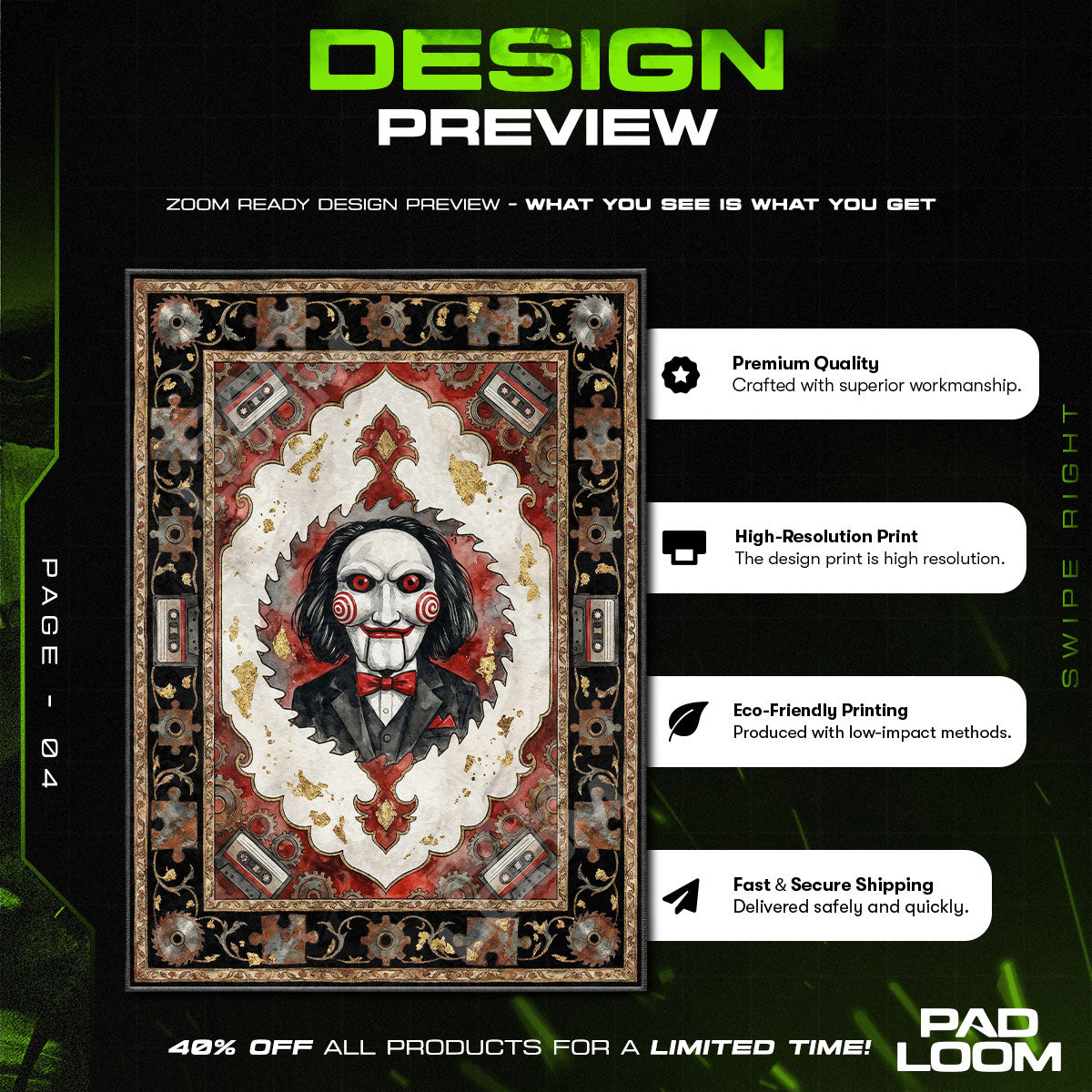 Room character design printed on rug