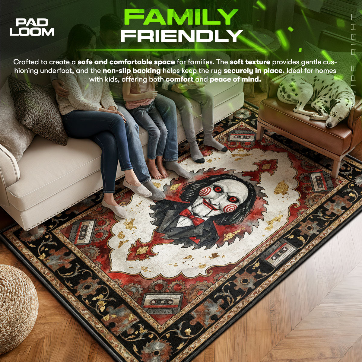Billy area rug showing full home decor artwork