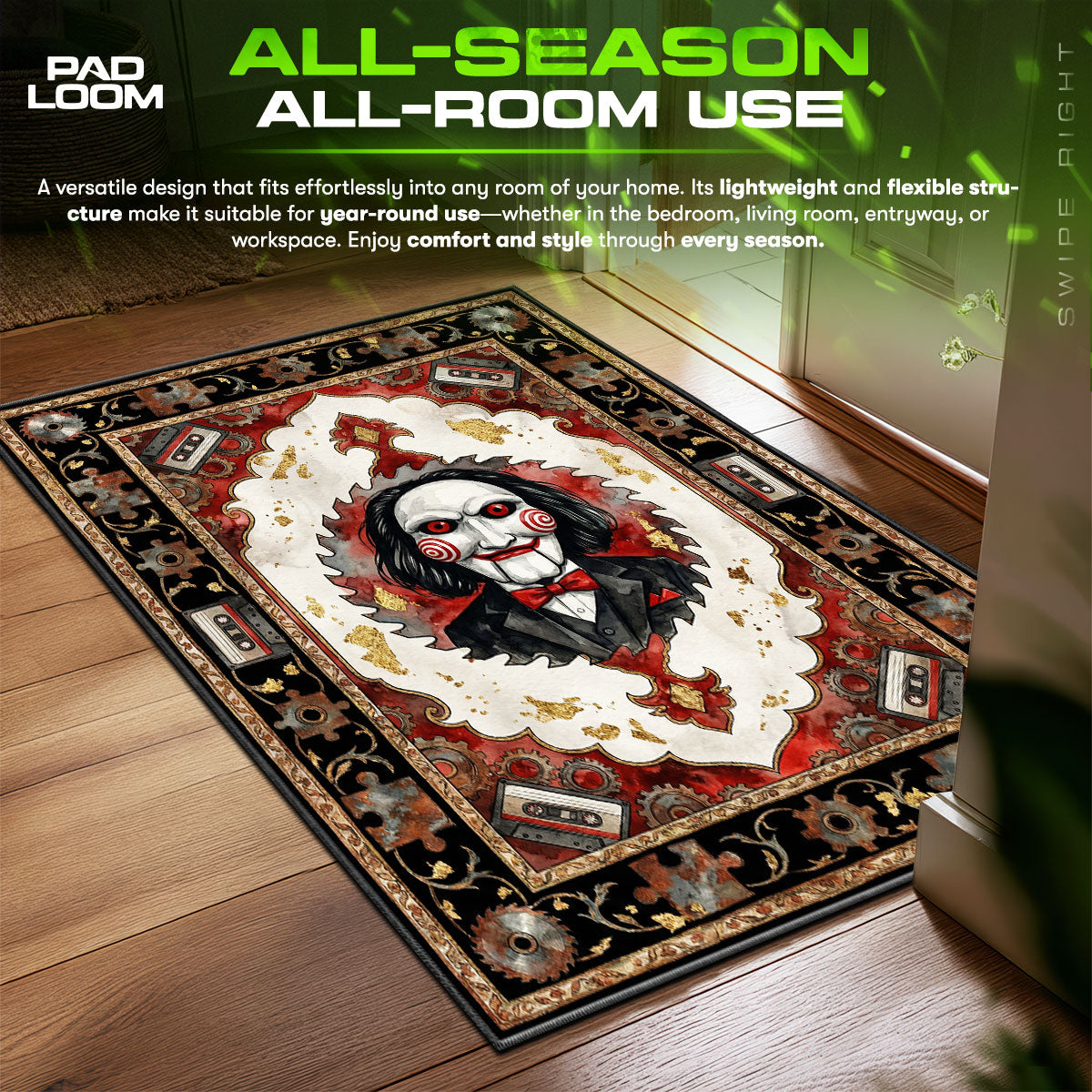 Billy Puppet Jigsaw Trap Saw Room fan rug — premium quality print