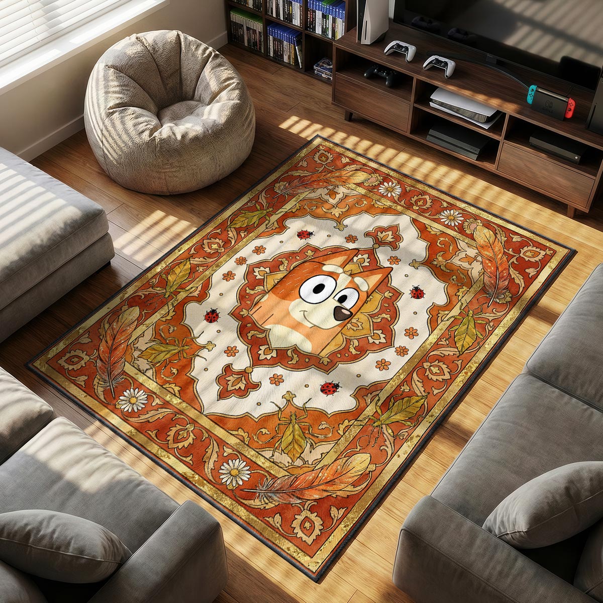 Bluey Bingo themed area rug for home decor fans