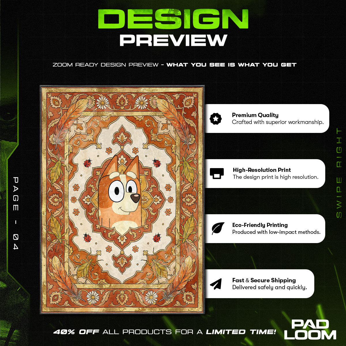 Floor character design printed on rug