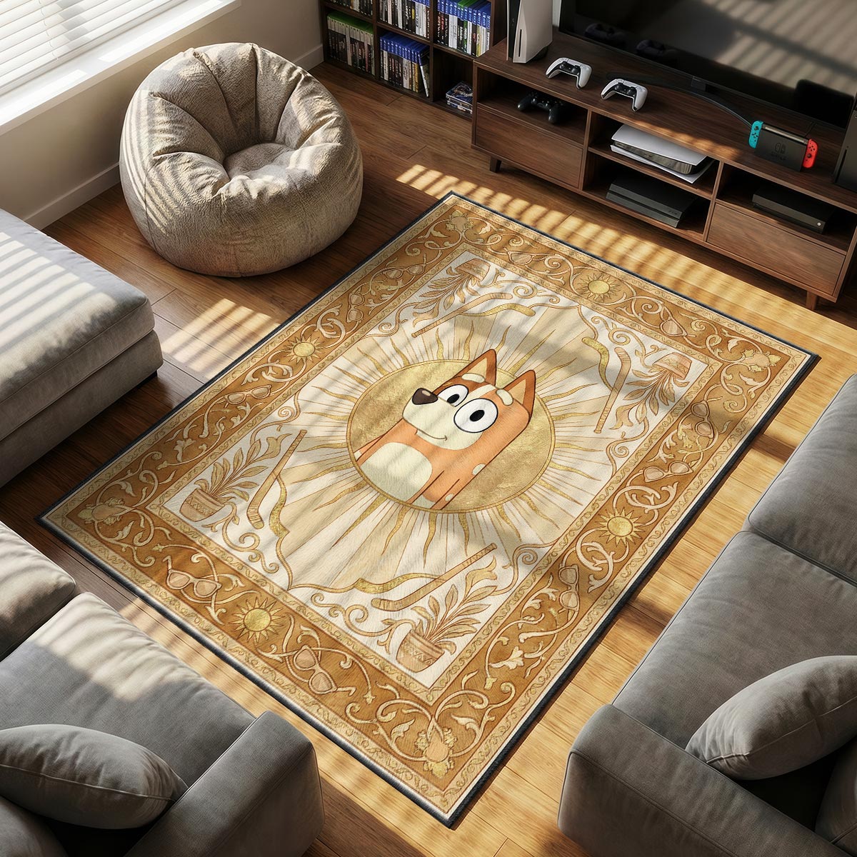 Bluey Bingo themed area rug for home decor fans
