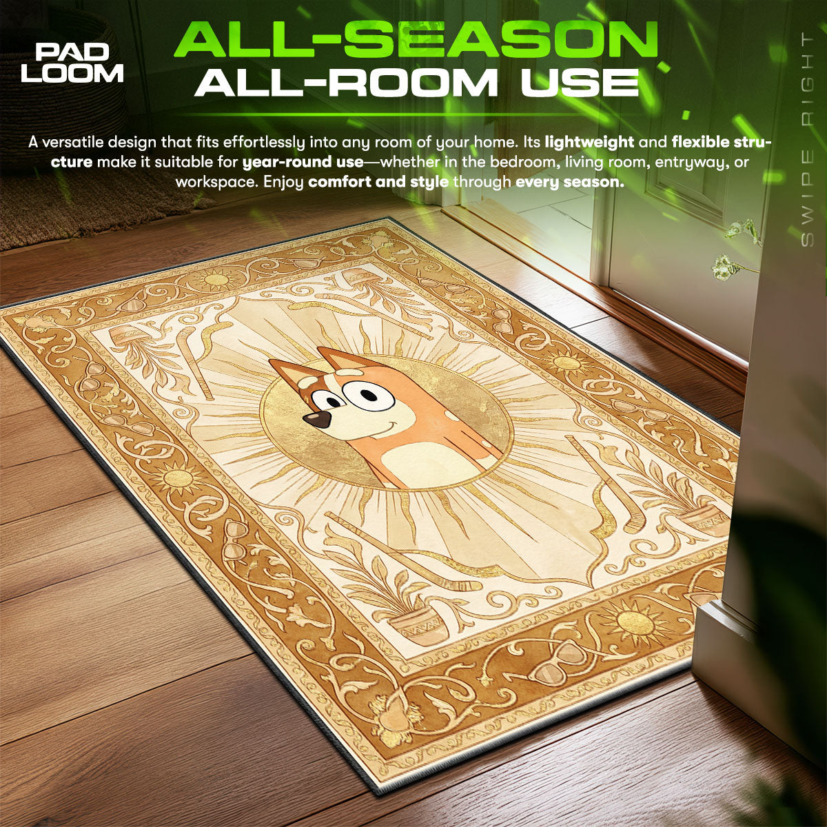 Bluey Bingo Golden Sun Kids Floor fan rug — premium quality print