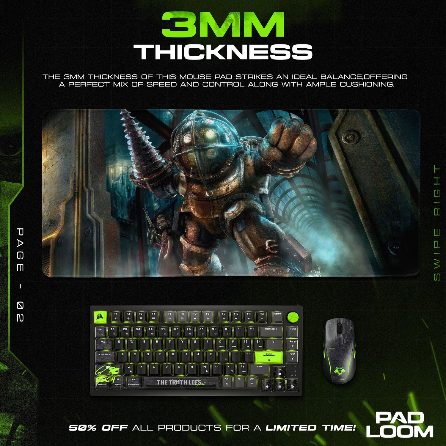 Bioshock – Drill Charge Pose Mouse Pad, Gamer Desk Mat Padloom