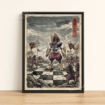 Bisharp Chessboard Pokemon poster - framed canvas wall art in a black frame