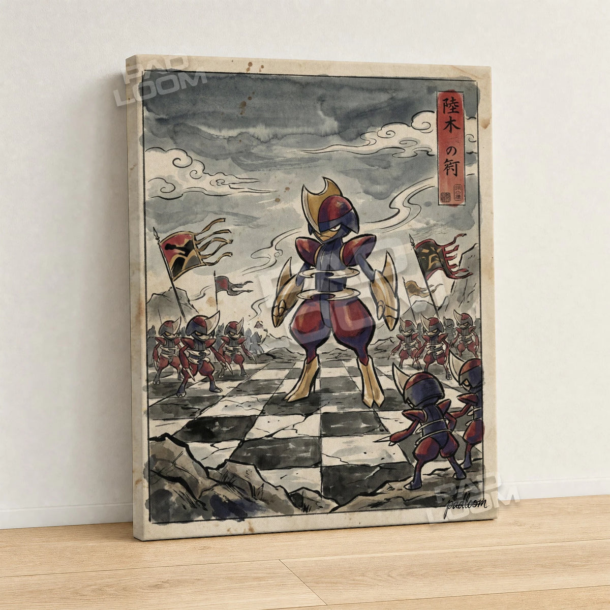 Bisharp Chessboard Pokemon canvas wall art - gallery-wrapped canvas print, side view
