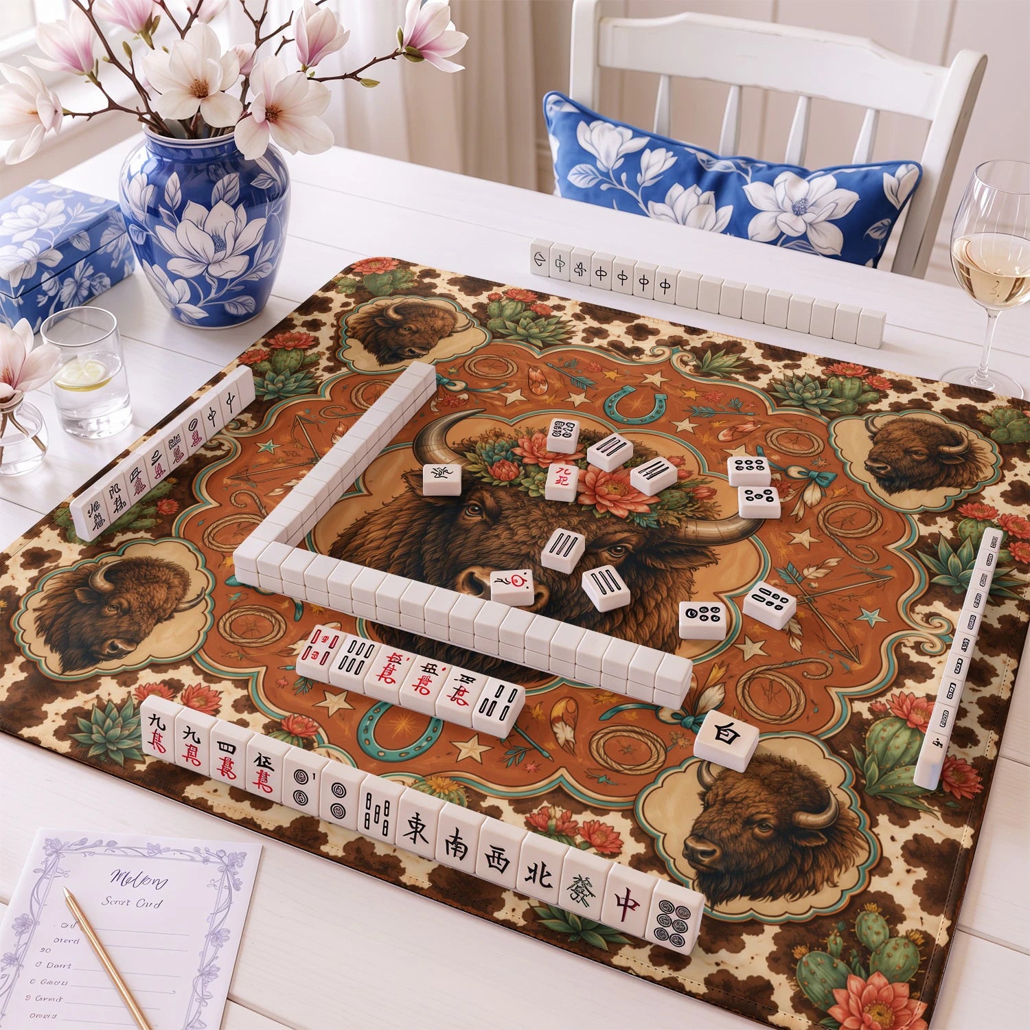 Bison Cactus mahjong mat – M (60x60 cm) and L (81x81 cm) sizes