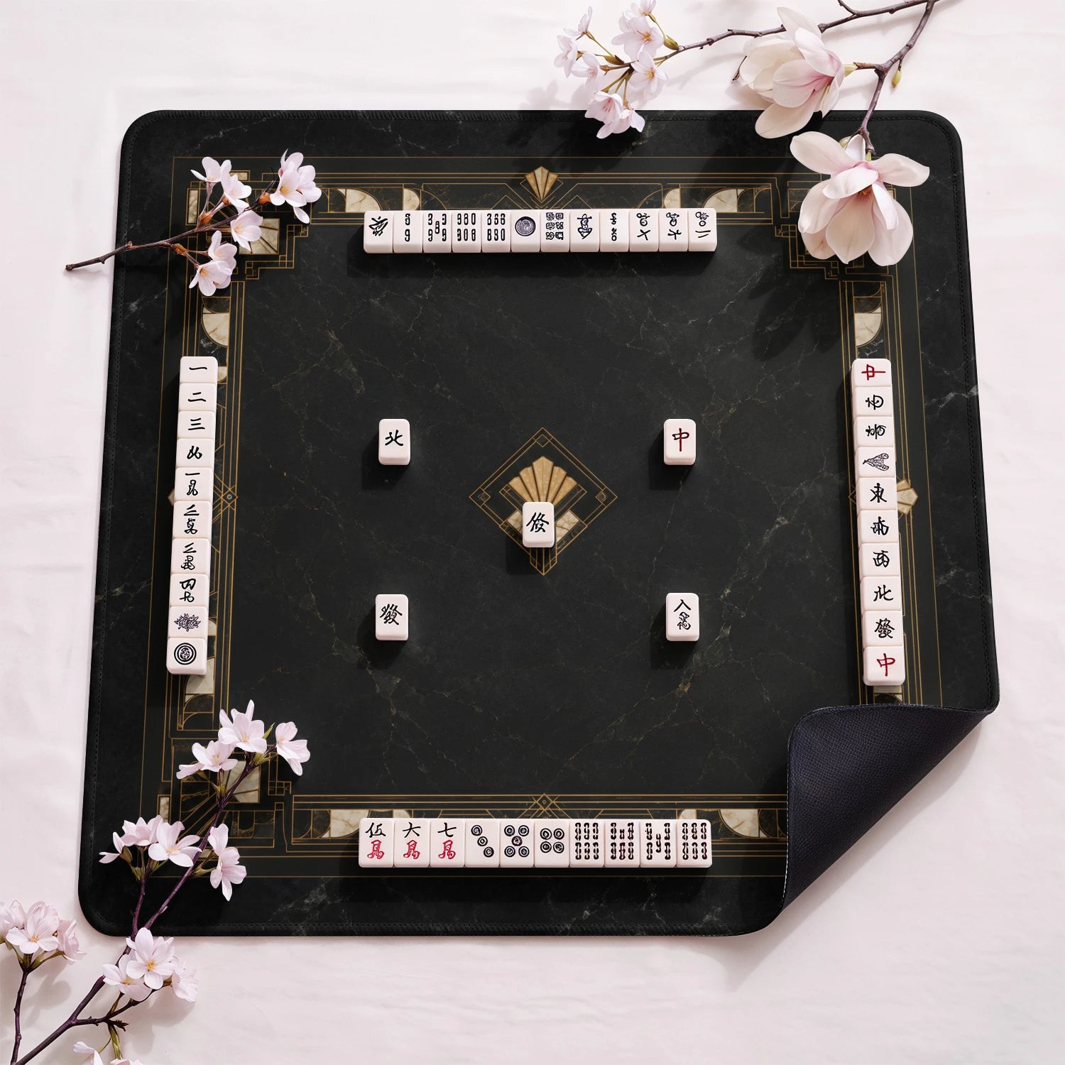 Black Art Deco Onyx Mahjong Mat - Mah Jongg Mat