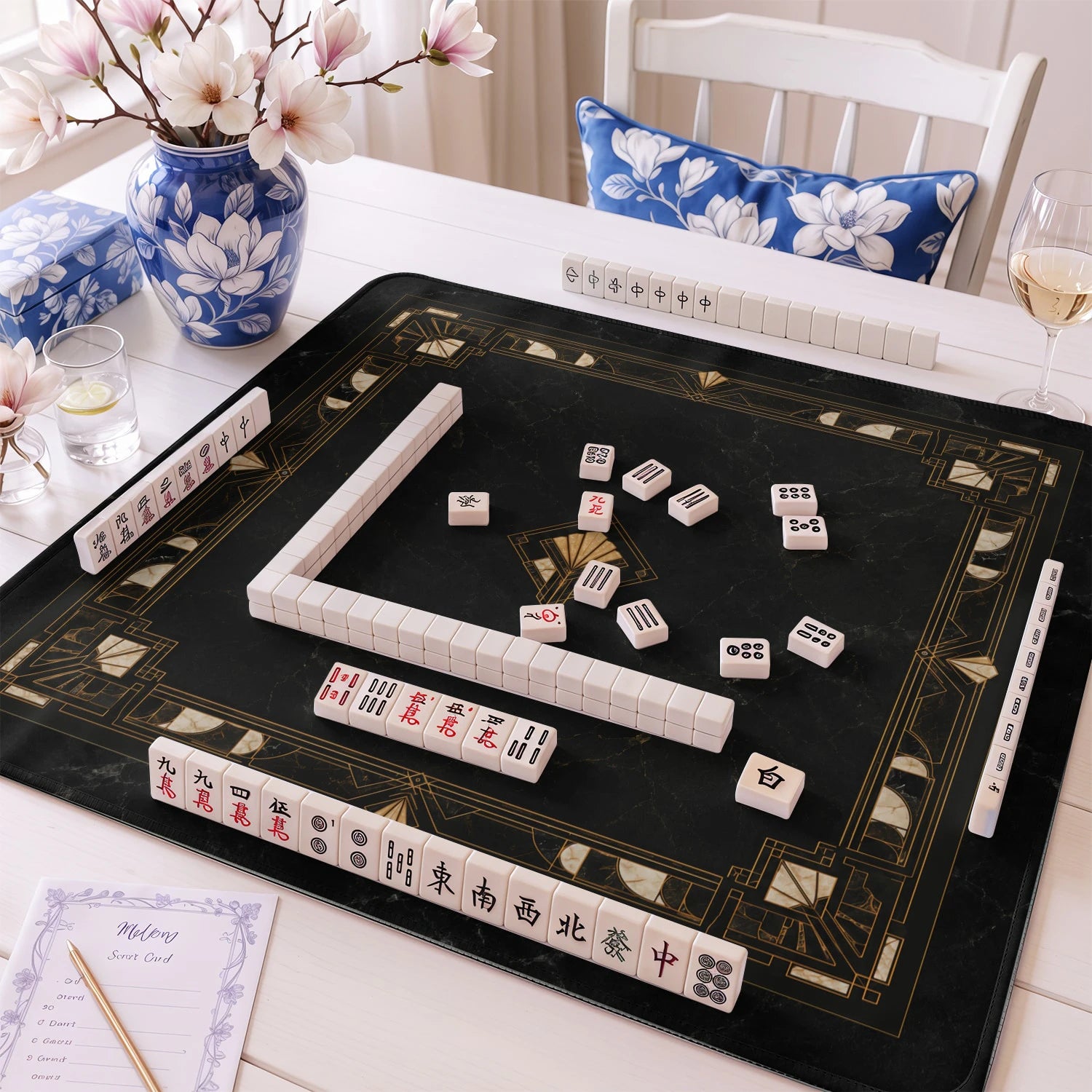 Black Art Deco Onyx Mahjong Mat - Mah Jongg Mat