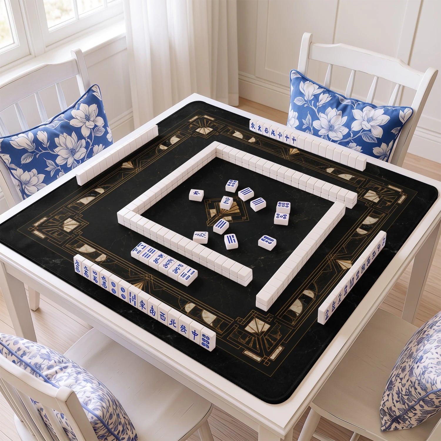 Black Art Deco Onyx Mahjong Mat - Mah Jongg Mat