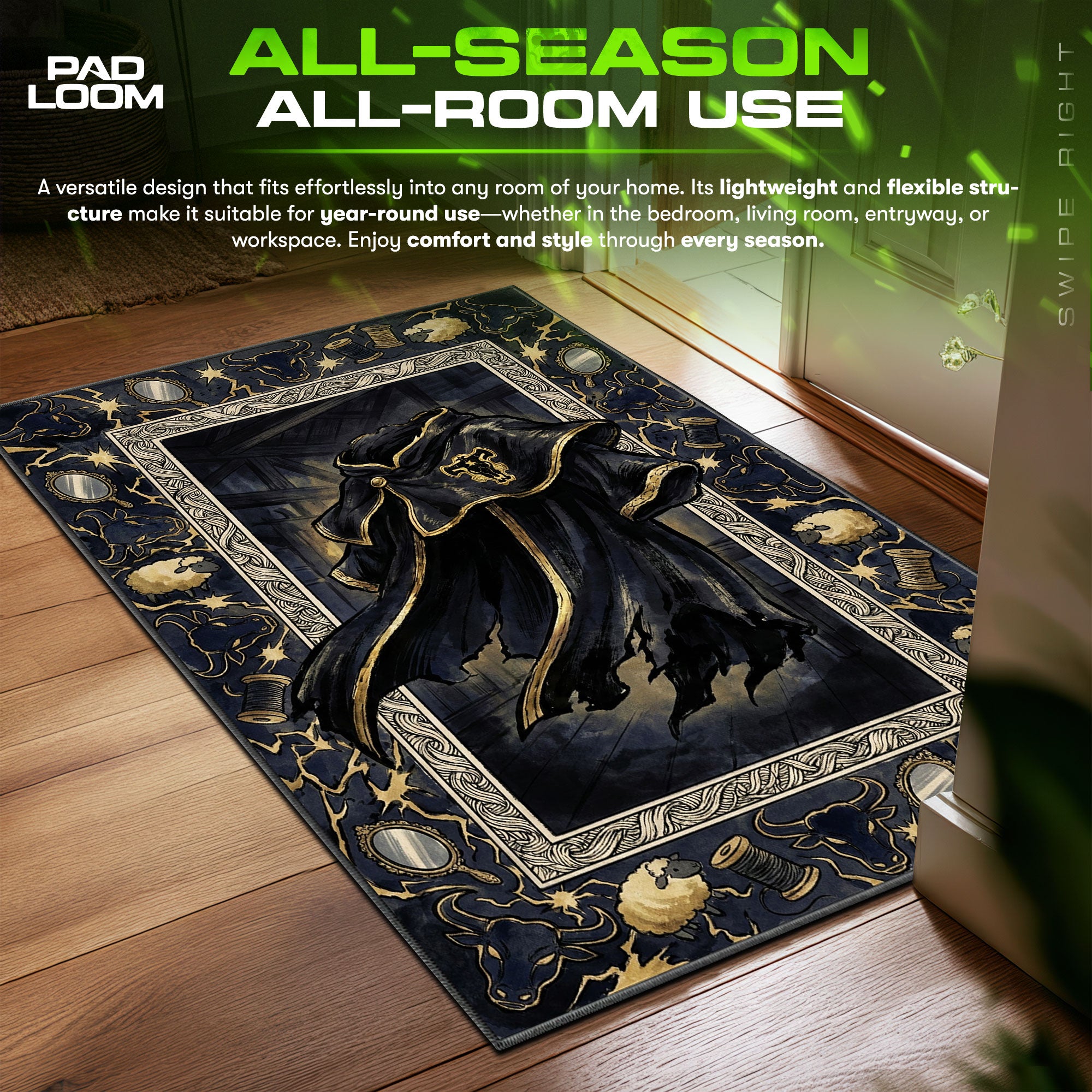 Black Bulls Mantle Grimoire Black Clover Chair fan rug — premium quality print