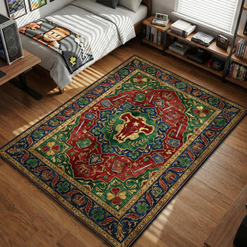 Black Clover Black Bulls insignia with crowns and grimoires royal tapestry style area rug and floor mat
