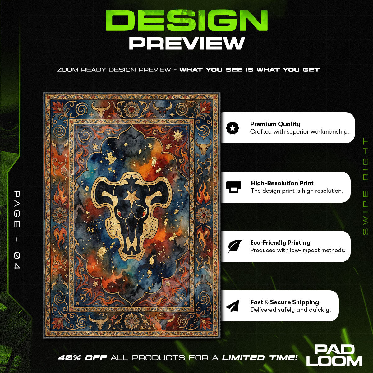 Black Bulls Squad Emblem Rug - Black Clover Chair Mat