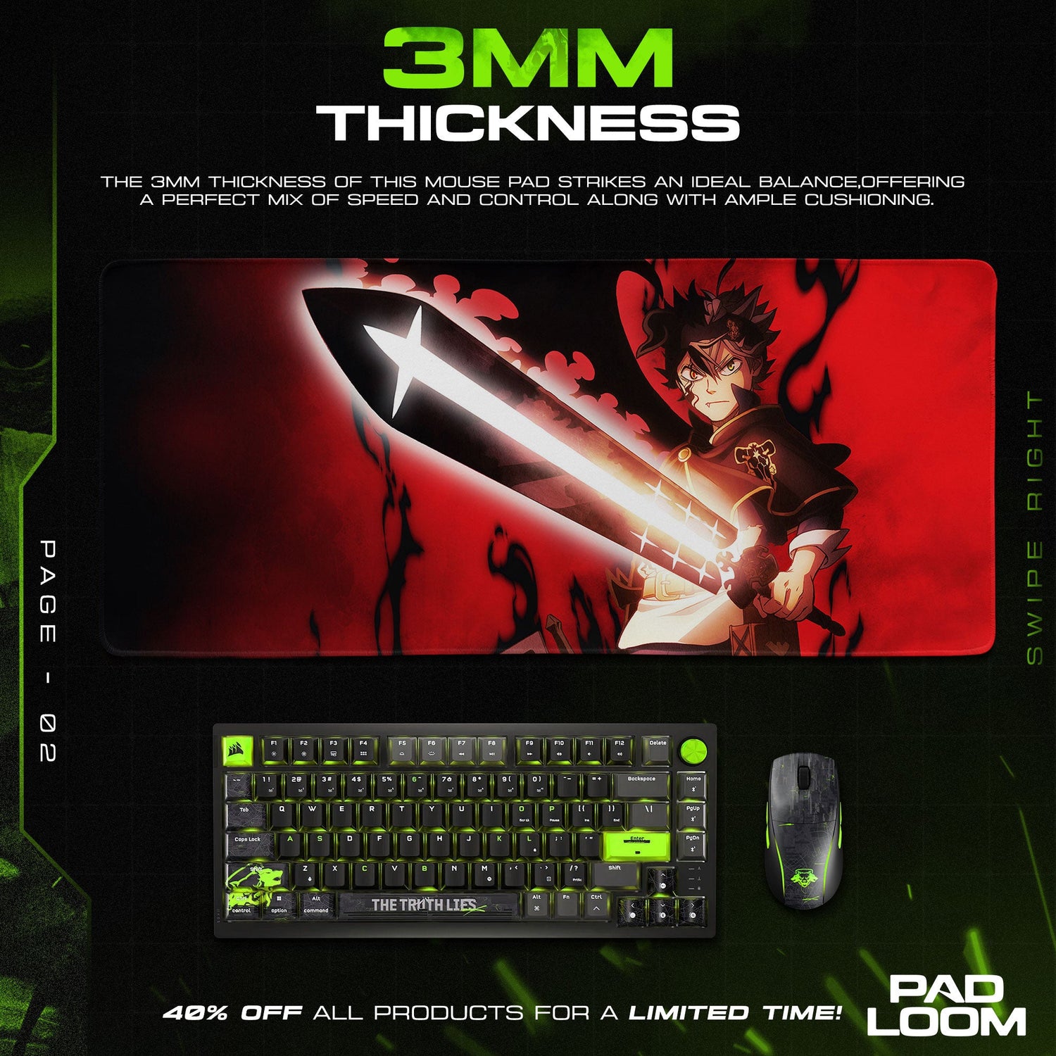 Black Clover Asta Sword Mouse Pad, Anime Gaming Desk Mat Padloom