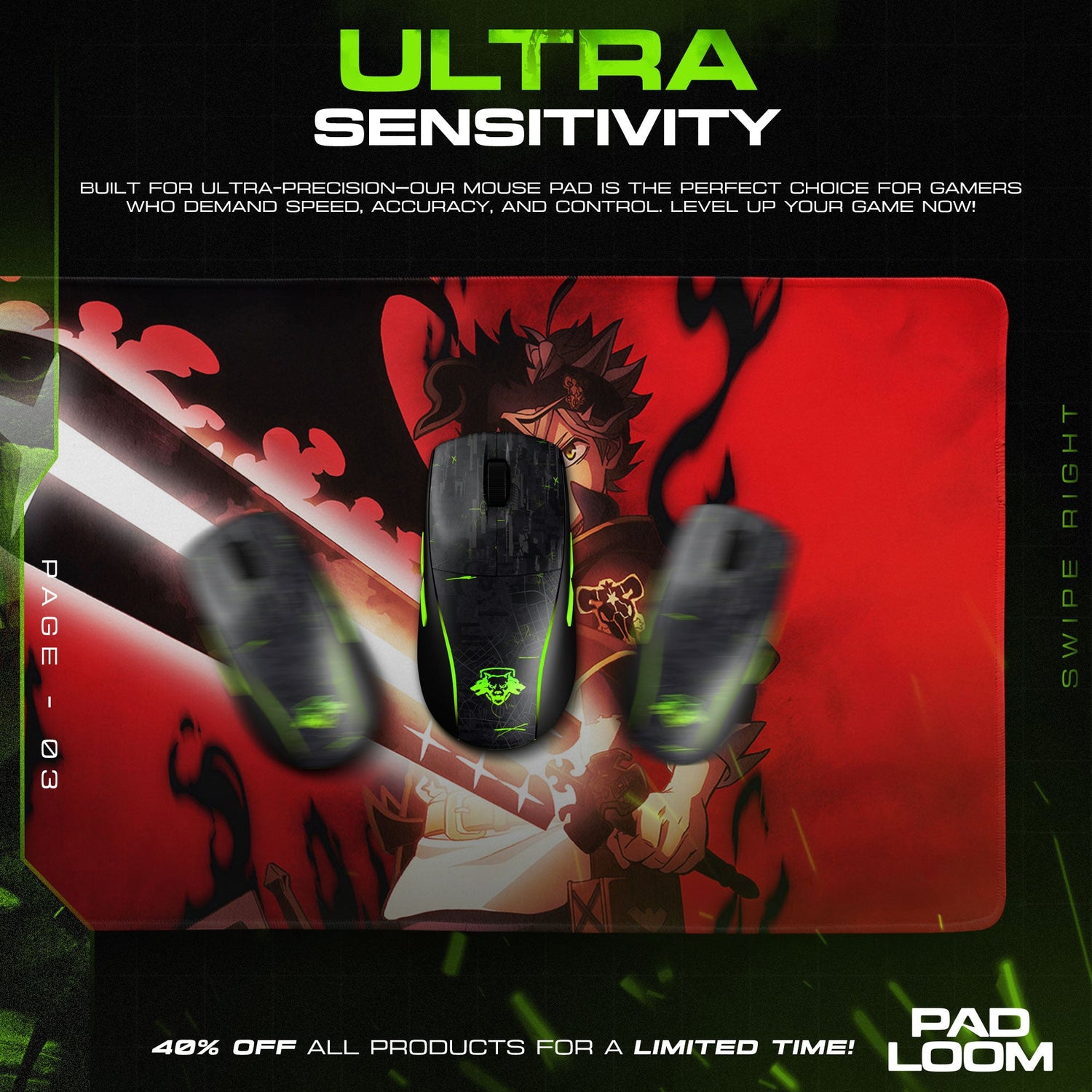 Black Clover Asta Sword Mouse Pad, Anime Gaming Desk Mat Padloom