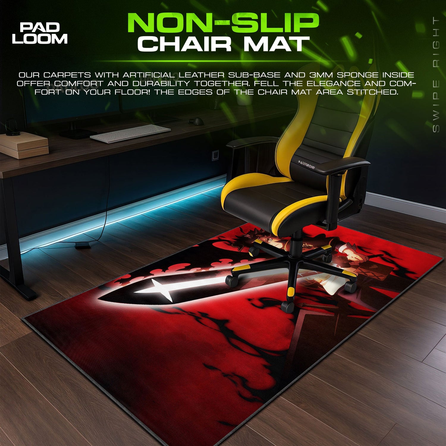 Black Clover Asta Sword Mouse Pad, Anime Gaming Desk Mat Padloom