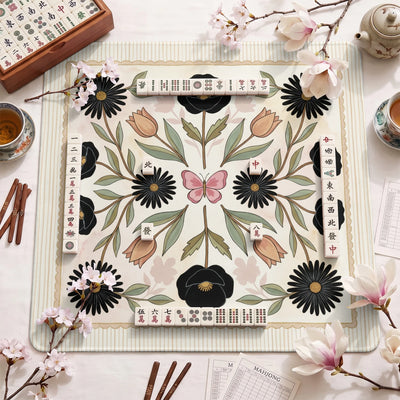 Black Folk Floral Mahjong-Matte - Mah-Jongg Matte