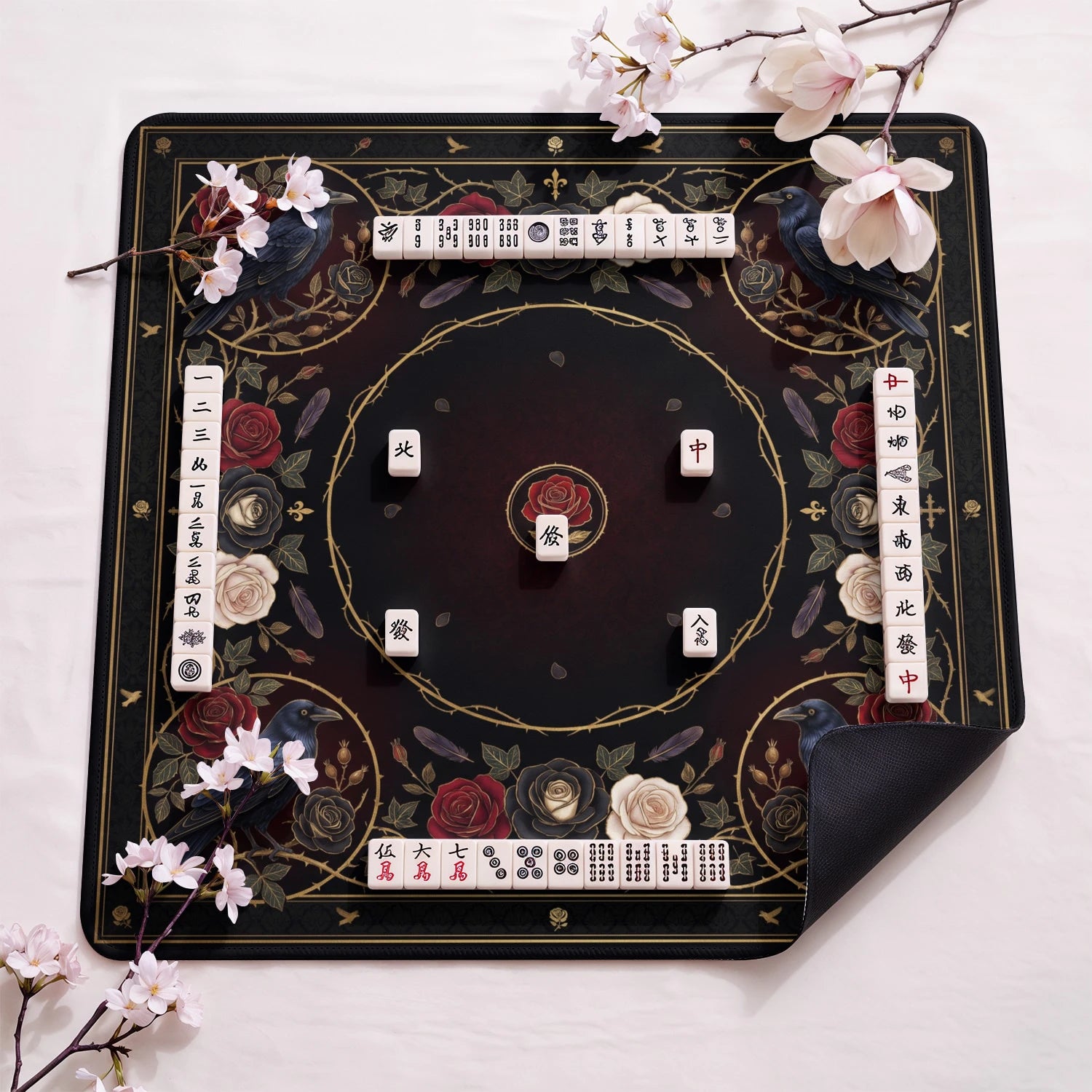 Black Gothic Raven Mahjong Mat - Mah Jongg Mat