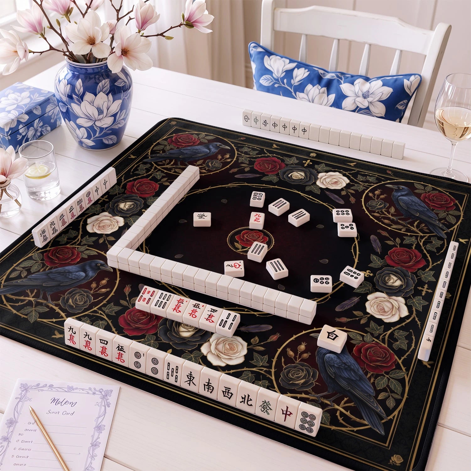 Black Gothic Raven Mahjong Mat - Mah Jongg Mat