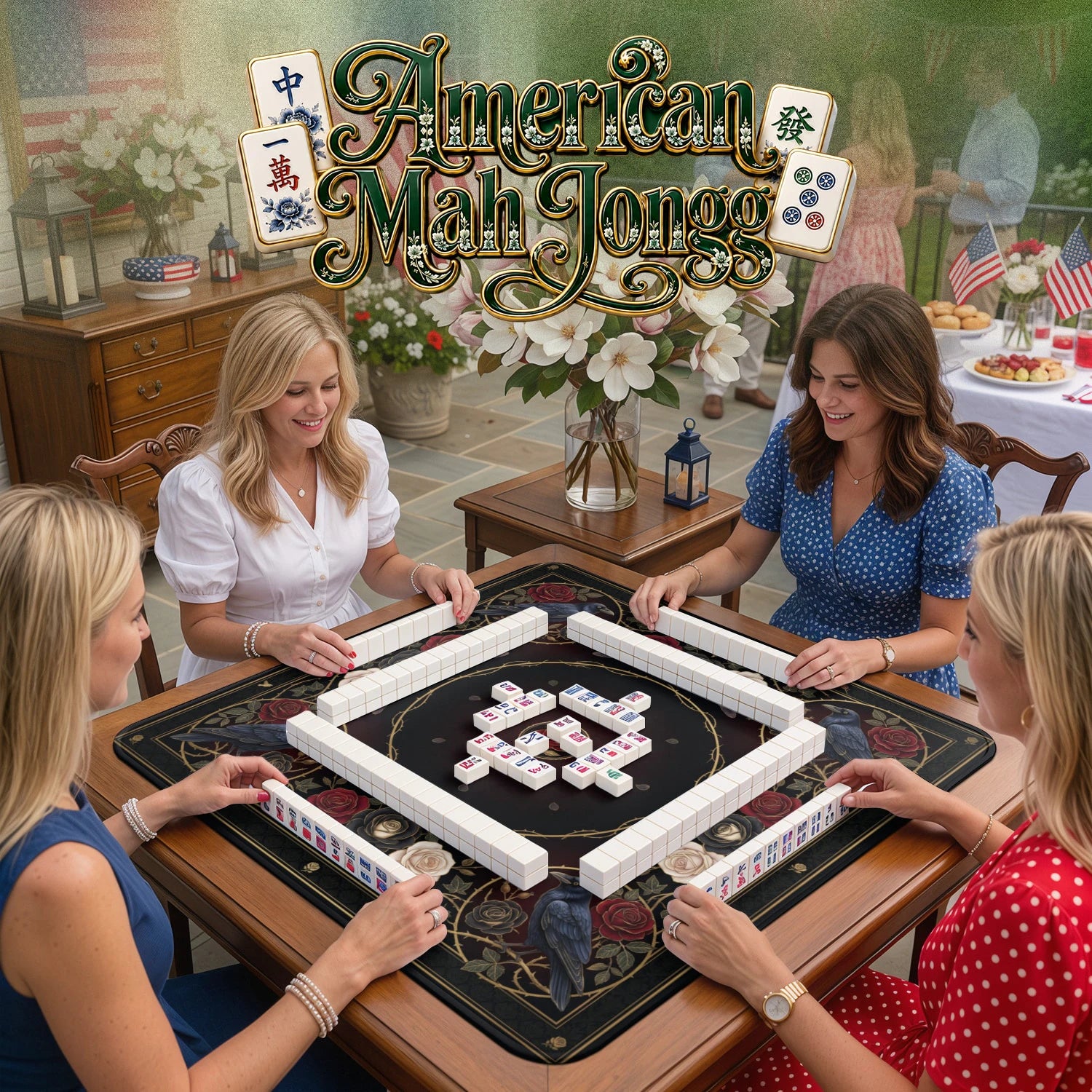 Black Gothic Raven Mahjong Mat - Mah Jongg Mat