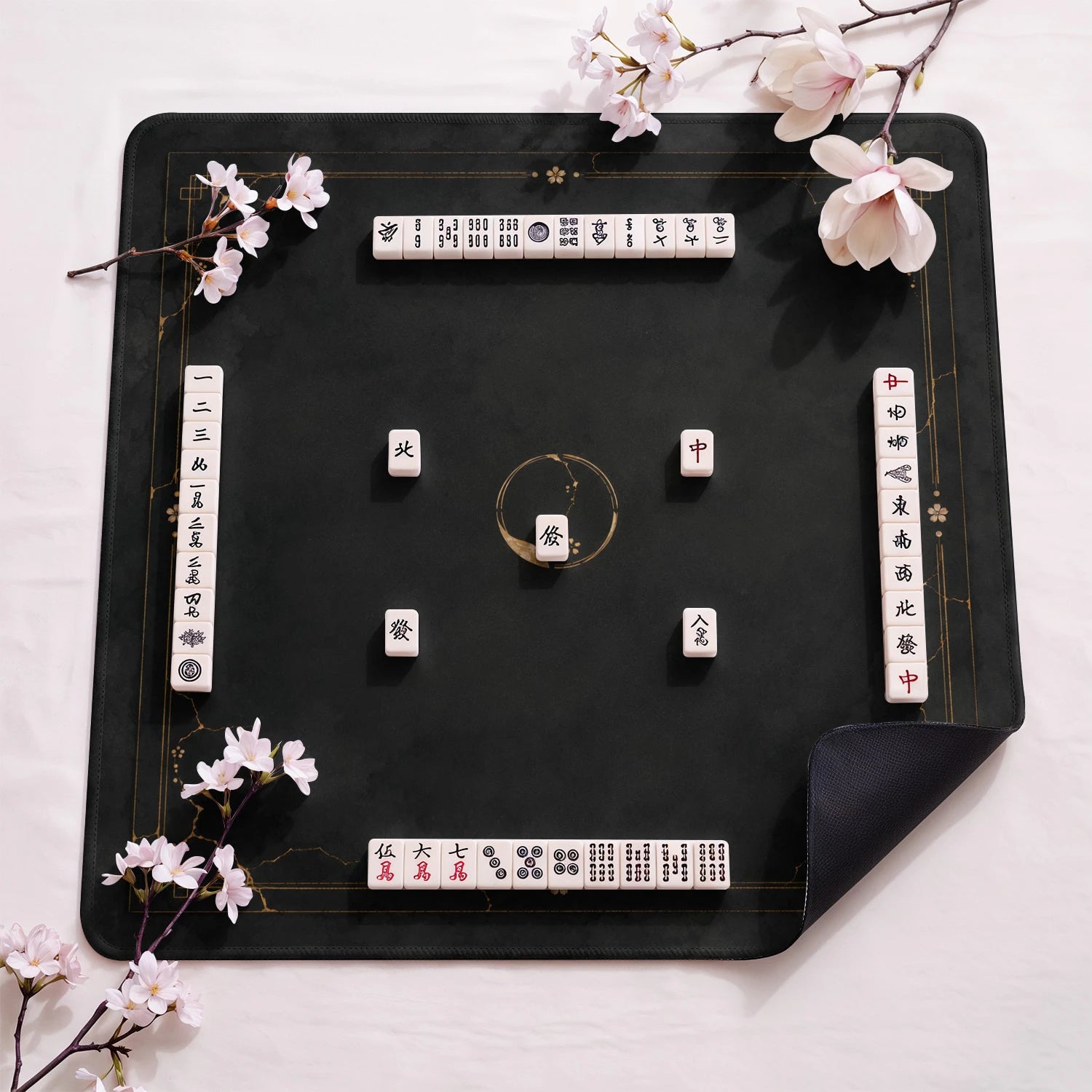 Black Kintsugi Zen Mahjong Mat - Mah Jongg Mat