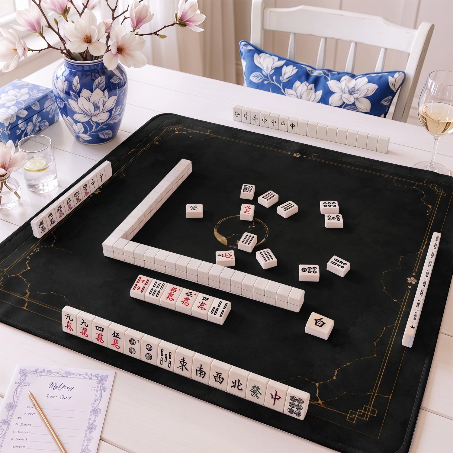 Black Kintsugi Zen Mahjong Mat - Mah Jongg Mat