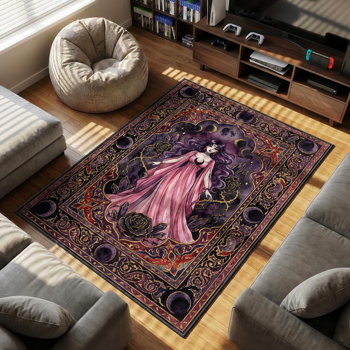 Black Lady themed area rug for home decor fans