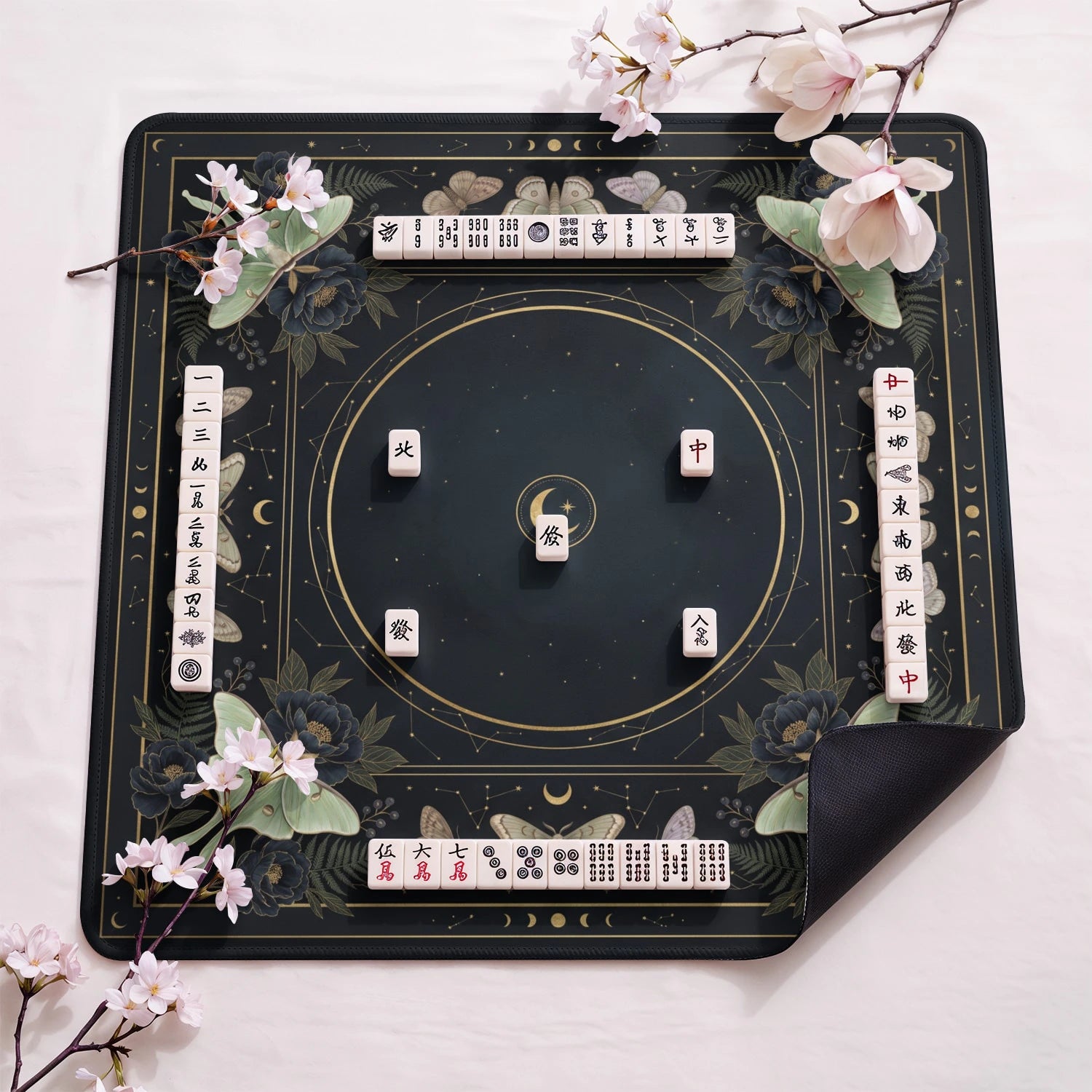 Black Luna Moth Mahjong Mat - Mah Jongg Mat