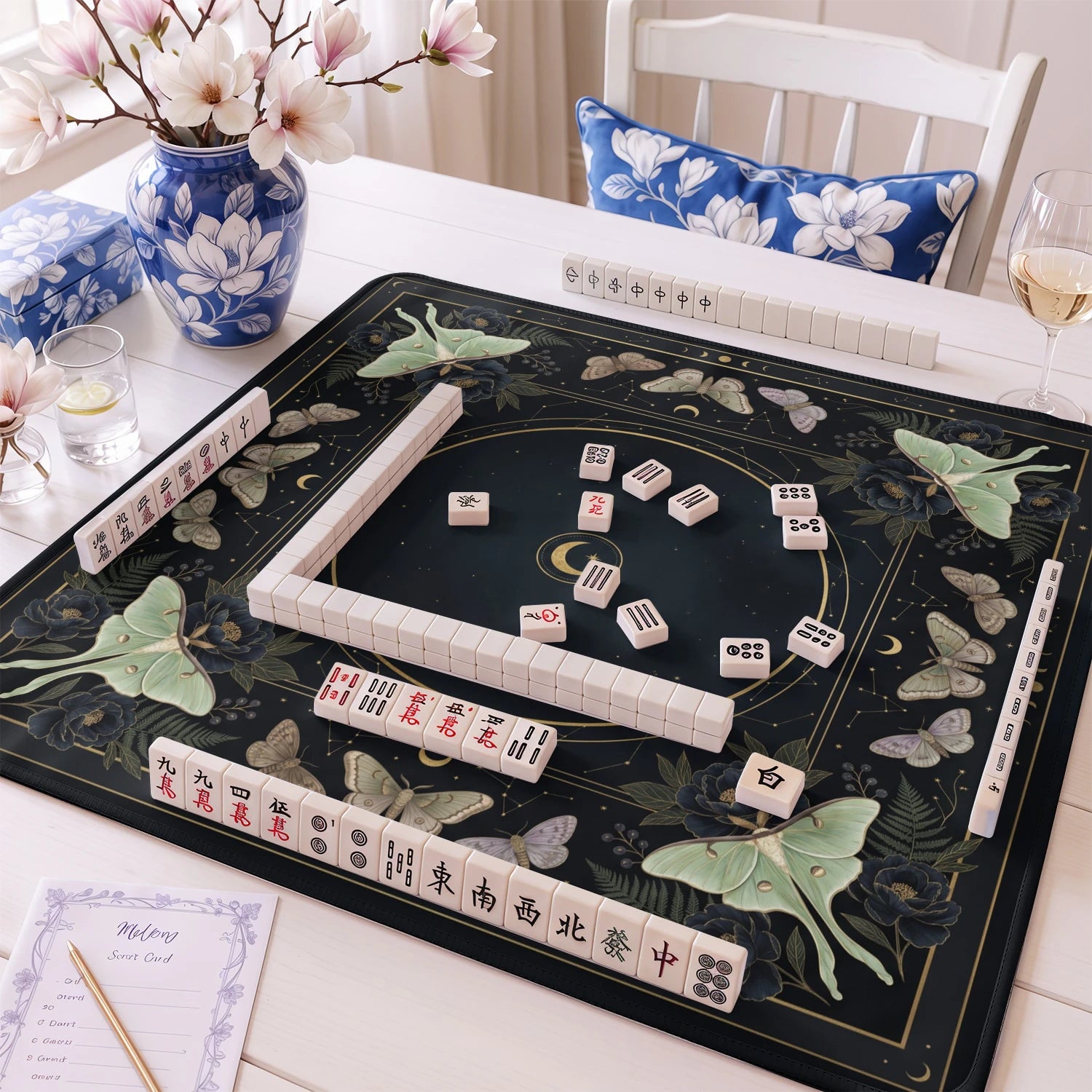 Black Luna Moth Mahjong Mat - Mah Jongg Mat