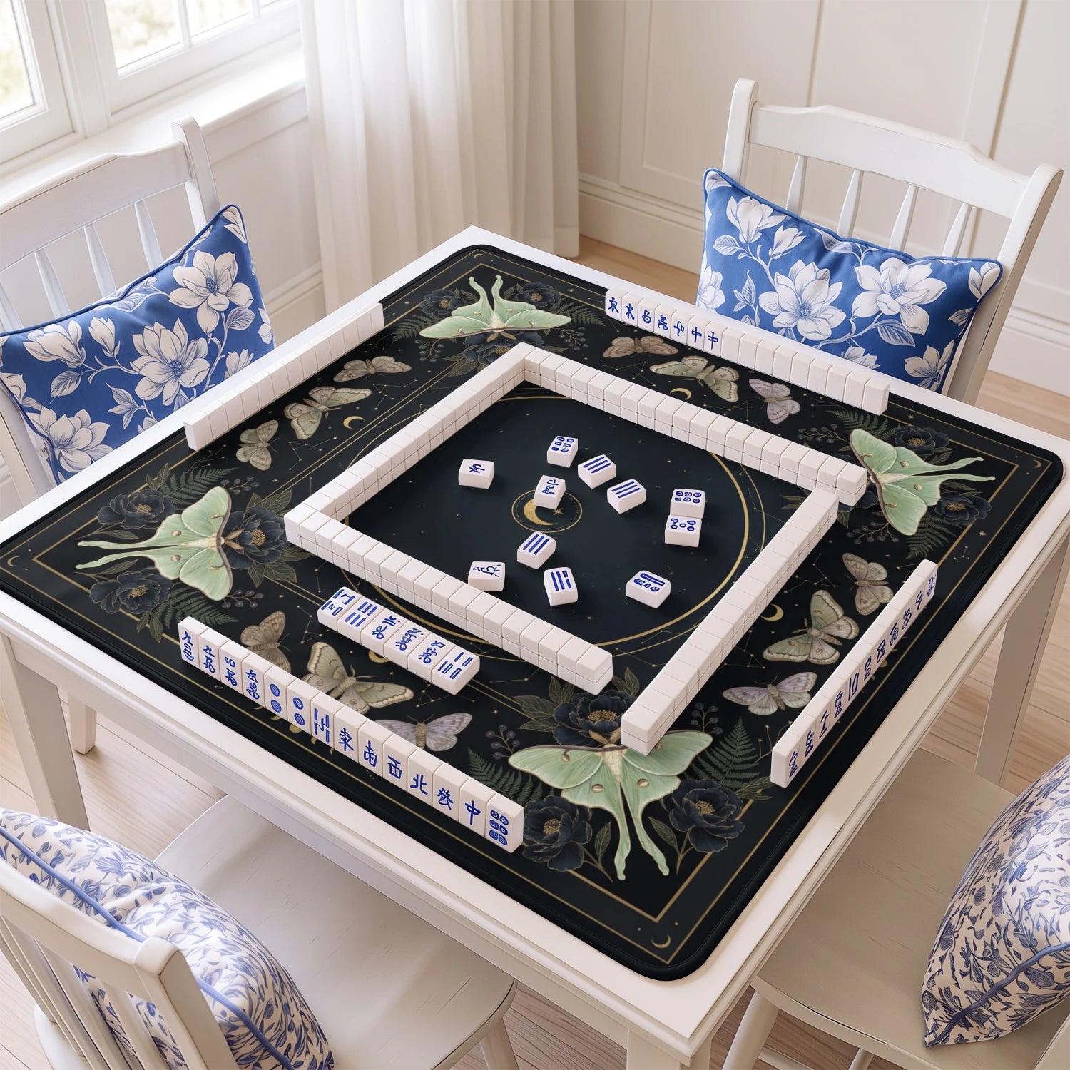 Black Luna Moth Mahjong Mat - Mah Jongg Mat